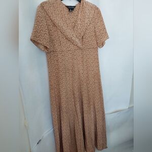 J. Peterman Silk Elaine Benes Style Tan Patterned Dress